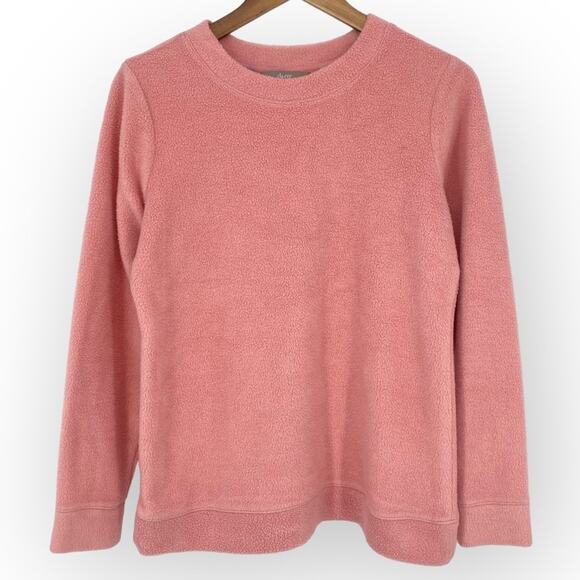 DENIM & CO Comfort Zone Baby Sherpa Crewneck Pullover Blush Pink Size XS - Picture 1 of 6